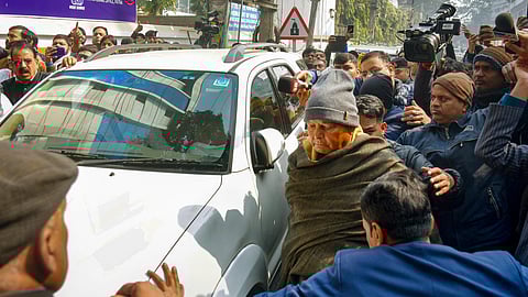 RJD chief Lalu Prasad Yadav arrives at the Enforcement Directorate (ED) office for questioning in the land-for-jobs case, in Patna.