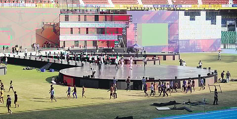 Preparations are underway at the Jawaharlal Nehru Stadium for KIYG.