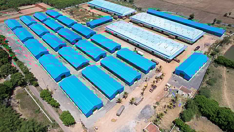 The semi-covered paddy warehouse at Edamanal in Mayiladuthurai district.