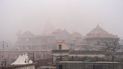 Ram Mandir a cold winter morning amid fog, in Ayodhya, Wednesday, Jan. 24, 2024.