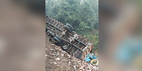 The ill-fated truck that fell down the Dwarsuni ghat.