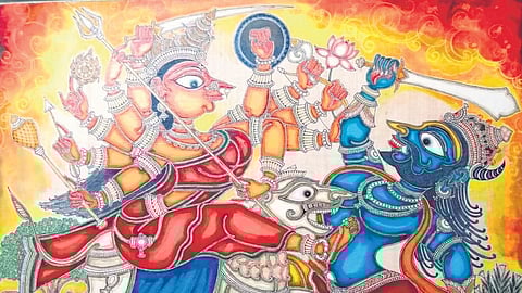 Maharana is known for his distinctive style of traditional painting that draws inspiration from Pattachitra and temple murals.