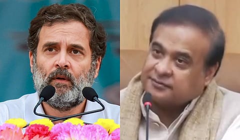 A collage of Congress leader Rahul Gandhi and Assam Chief Minister Himanta Biswa Sarma (R)