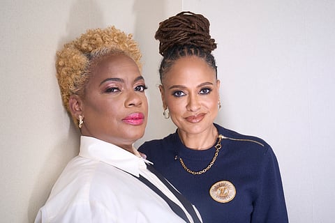 Actor Aunjaune Ellis, left, and director Ava DuVernay pose for a portrait to promote the film "Origin" on Tuesday, Dec. 5, 2023, in Beverly Hills, Calif.
