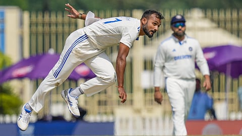 India's pacer Akash Deep in action on the first day of the fourth cricket Test match between India and England, at the JSCA International Stadium Complex, in Ranchi.