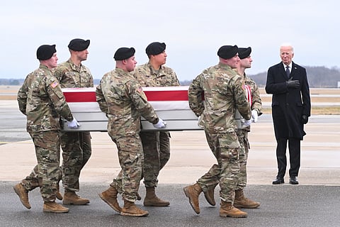 US President Joe Biden attends the dignified transfer of the remains of three US service members killed in the drone attack on the US military outpost in Jordan.