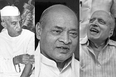 From Left to Right Former PMs Chaudhary Charan Singh , P. V. Narasimha Rao and Agriculturalist M. S. Swaminathan