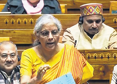 Finance Minister Nirmala Sitharaman speaks in the Lok Sabha on Friday.