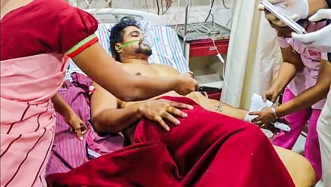 Shiv Sena leader Mahesh Gaikwad receives treatment in a hospital after he was allegedly shot by BJP MLA Ganpat Gaikwad, Friday.