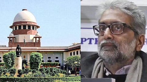 A collage of file photo of Supreme Court (L) and Human rights activist Gautam Navlakha.