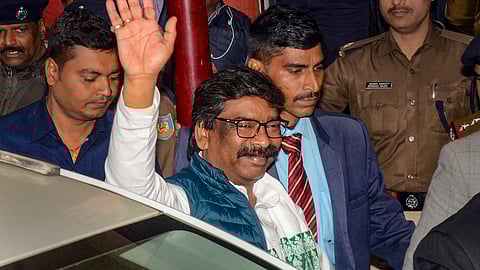 Former Jharkhand CM and JMM leader Hemant Soren being produced before a PMLA court following his arrest by Enforcement Directorate (ED) officials in a money laundering case, in Ranchi, Thursday, Feb. 1, 2024.