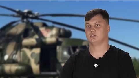 This screen grab obtained by AFPTV from Ukraine's GUR military intelligence agency on February 21, 2024, shows Maxime Kouzminov, a Russian pilot who defected for Ukraine.