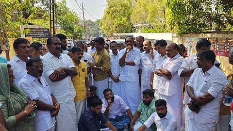 MP Benny Behanan speaking during the protest organised by the Congress against the water treatment plant at Aluva on Monday.