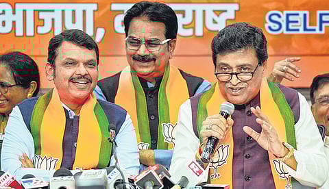 Ashok Chavan with Maharashtra Deputy CM Devendra Fadnavis in Mumbai.
