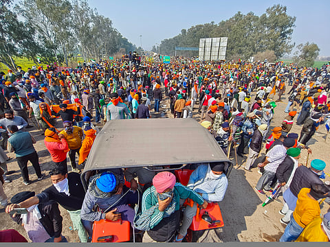 Farmers continue their second day of the 'Delhi Chalo' protest march from the Haryana-Punjab Shambhu border, demanding a law guaranteeing MSP for crops, in Patiala.