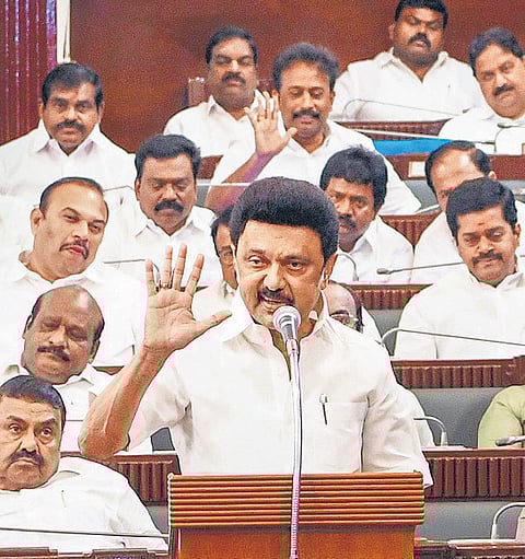 Chief Minister M K Stalin at the TN Assembly on Thursday
