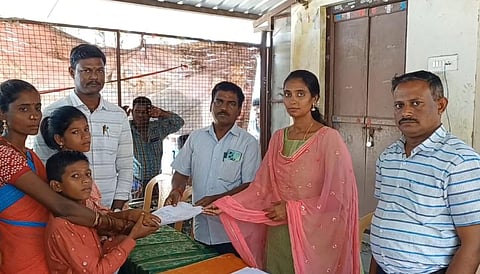 Officials collecting applications from Adhiyan tribal students in Arasur of Kollidam block.