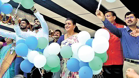Minister for Tourism and Sports RK Roja inaugurating the State-level Aadudam Andhra tournament in Visakhapatnam on Friday