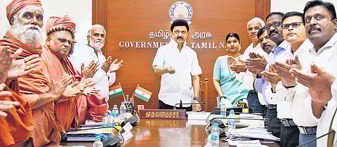 Chief Minister MK Stalin inaugurating various projects through video conference from the secretariat on Tuesday.