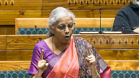 Union Finance Minister Nirmala Sitharaman speaks in the Lok Sabha during the Budget session of Parliament, in New Delhi, Monday, Feb. 5, 2024.