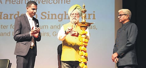 Union Minister Hardeep Singh Puri inaugurates the International Study Centre at REVA University in Bengaluru on Wednesday