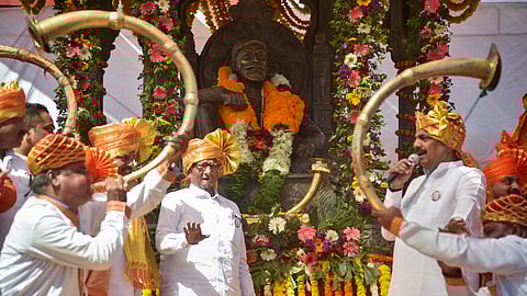 NCP (Sharadchandra Pawar) chief Sharad Pawar during the launch of party's new symbol, at Raigad Fort, in Raigad district.