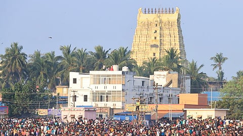 Devotees take a holy dip on the occasion of 'Thai Amavasai'' at Agni Theertham, in Rameswaram