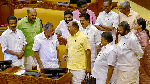 Kerala Finance Minister KN Balagopal arrives to present the State Budget 2024-25 during the Kerala Assembly session, in Thiruvananthapuram.