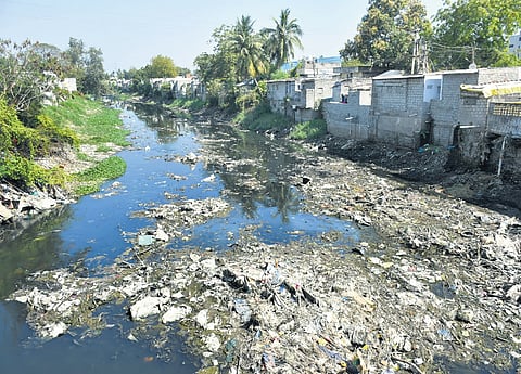 Garbage accumulated in Eluru Canal in Vijayawada.