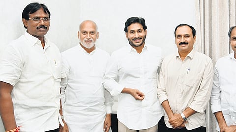 Mangalagiri MLA Alla Ramakrishna Reddy with CM Jagan on Tuesday | Express