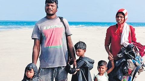 The family who reached Dhanushkodi on Wednesday, February 7, 2024.