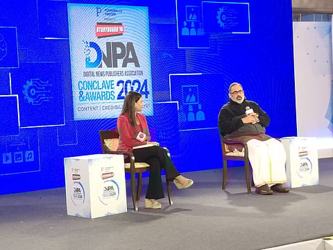 Rajeev Chandrasekhar speaking at the DNPA Conclave (Photo | DNPA)
