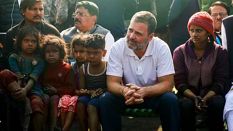 Congress leader Rahul Gandhi interacts with coal mine workers during the 'Bharat Jodo Nyay Yatra', in Dhanbad district.
