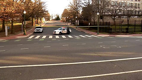 Police are deployed outside the Israeli Embassy in Washington.
