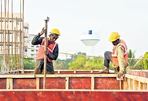 Upgradation works underway at the Begumpet Railway Station under the Amrit Bharat Station Scheme in Hyderabad on Friday.