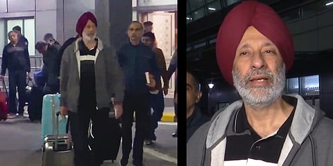 Former Indian naval personnel, who were jailed and handed down death sentences in a case of suspected espionage in Qatar, arrive in India following their release, in New Delhi.