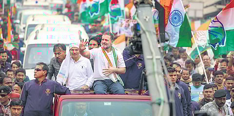Rahul Gandhi during the Bharat Jodo Nyay Yatra in Murshidabad | pti