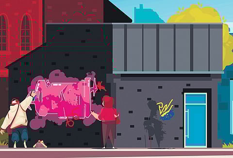 Daku which translates as ‘bandit’ is a street artist from Bengaluru who mocks the system through his graffiti.