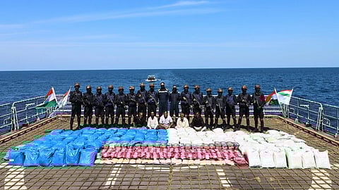 The Indian Navy, in a joint operation with the NCB, seized a boat carrying nearly 3,300 kg of drugs off the Coast of Gujarat in February 2024.