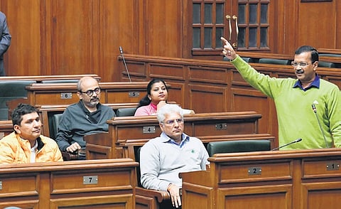 Delhi Chief Minister Arvind Kejriwal in Delhi assembly.