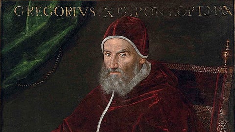 An oil portrait of Pope Gregory XIII painted by Lavinia Fontana (1552-1614).