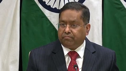 Randhir Jaiswal, the spokesperson for the Ministry of External Affairs, addresses a press briefing in New Delhi on Thursday.