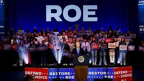US President Joe Biden speaks at a ”Reproductive Freedom Campaign Rally" at George Mason University on January 23, 2024, in Manassas, Virginia.