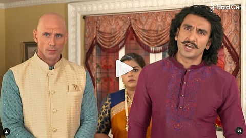 Actor Ranveer Singh and adult star Johnny Sins in the ad for Bold Care.