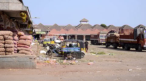 Shops at the wholesale vegetable market in Koyambedu.