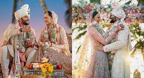 Actors Rakul Preet Singh and Jackky Bhagnani at their nuptials
