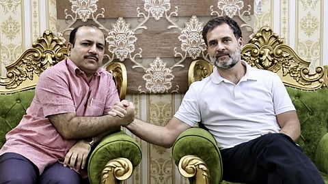 Suspended BSP MP Kunwar Danish Ali with Congress leader Rahul Gandhi.