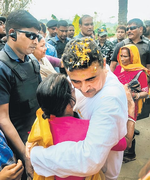 Suvendu Adhikari in Sandeshkhali on Tuesday, Feb 20, 2024