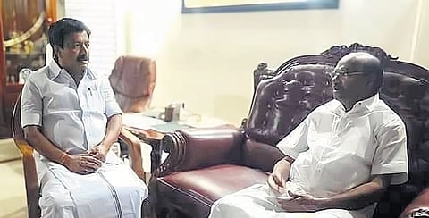 AIADMK’s CV Shanmugam with PMK founder S Ramadoss