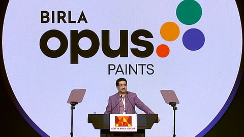 Aditya Birla Group Chairman Kumar Mangalam Birla speaks during the launch of the company's decorative paints brand 'Birla Opus' in Panipat, Feb 22, 2024.